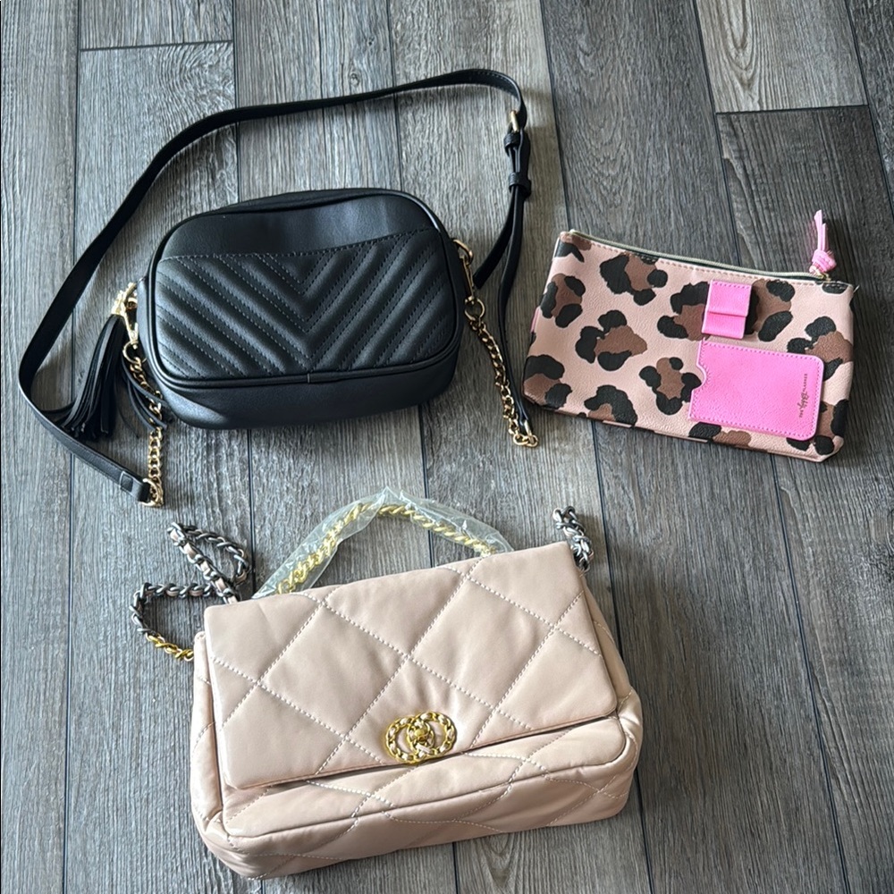 Black and Quilted Bag and Clutch - set of 3